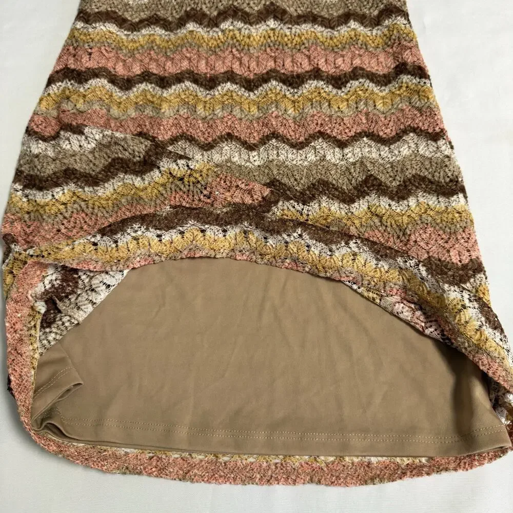 Knit Works Crocheted Knit Chevron Tank Dress Girls XL Brown Pink Fully Lined
